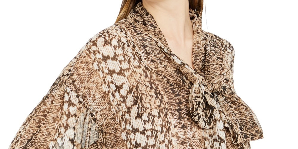 Blusa túnica feminina marrom transparente com estampa de manga comprida, tamanho médio, da INC International Concepts