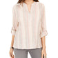 Blusa listrada com decote aberto e manga curta feminina Style &amp; Co, rosa, tamanho pequeno