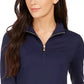 Camiseta feminina Charter Club com zíper e manga curta, azul, tamanho pequeno