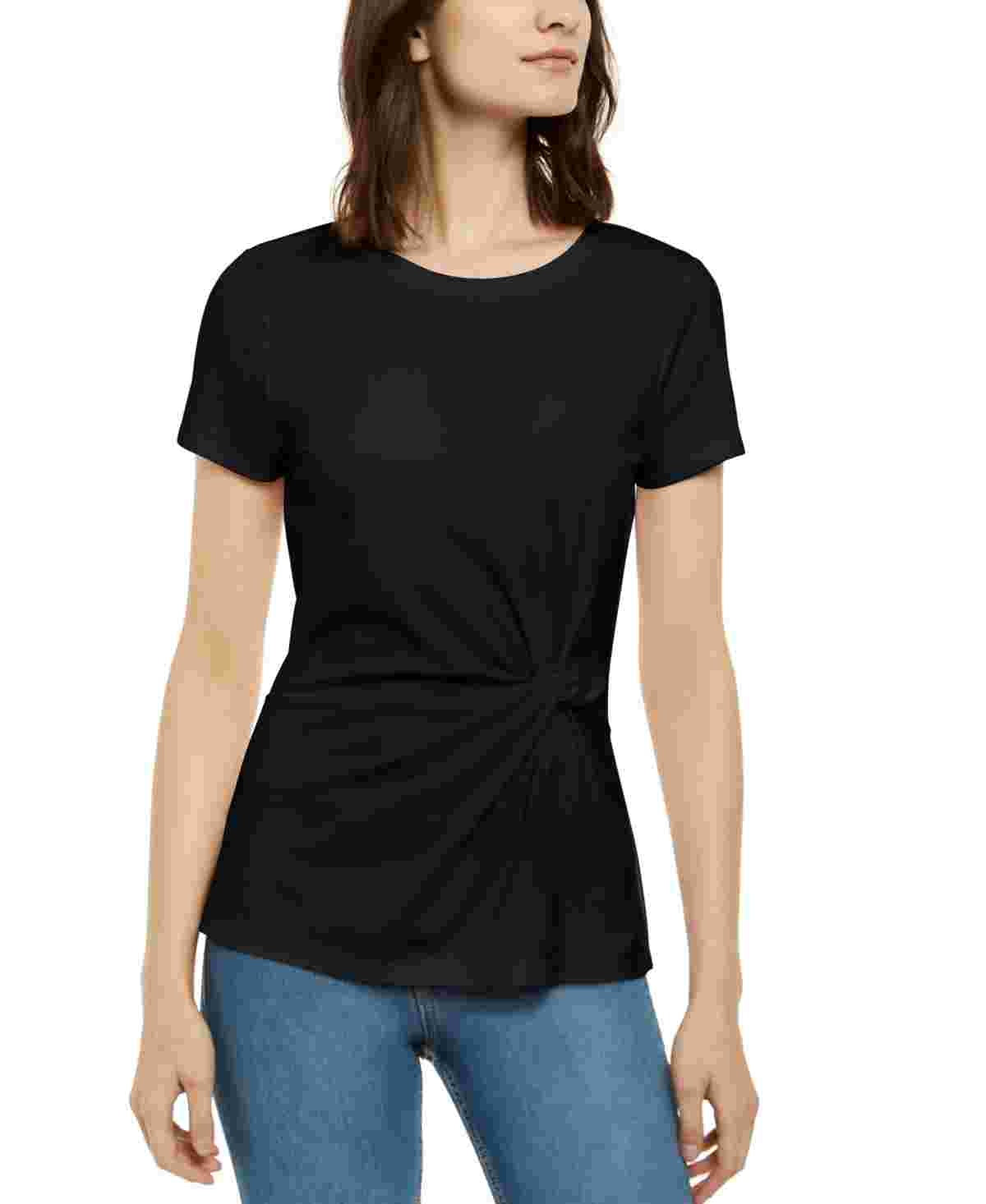 Blusa feminina Ponte Knit Twist da INC International Concepts, preta, tamanho pequeno
