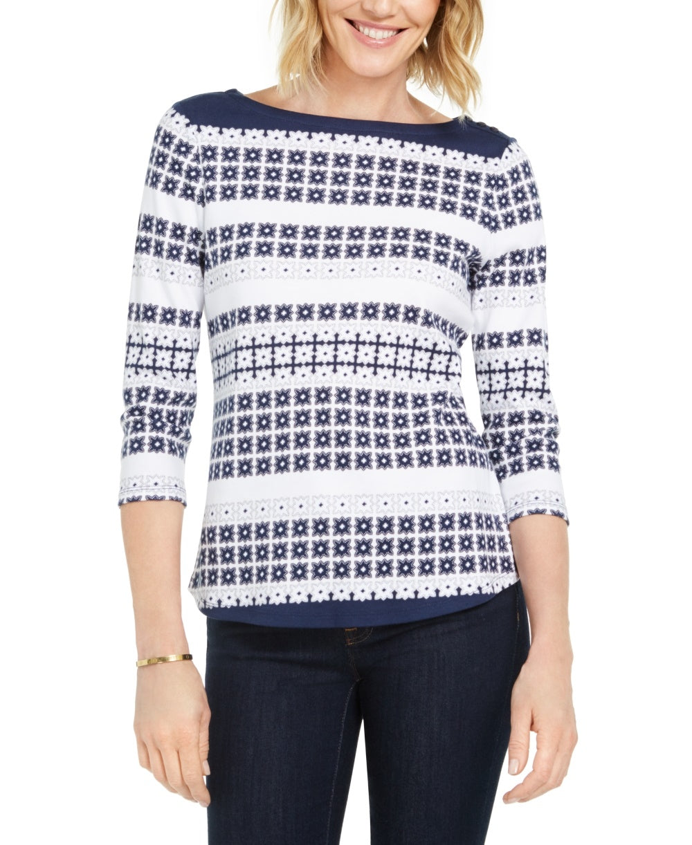 Camiseta feminina Charter Club Supima Cotton Star listrada azul tamanho X-S