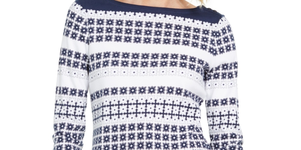 Camiseta feminina Charter Club Supima Cotton Star listrada azul tamanho X-S