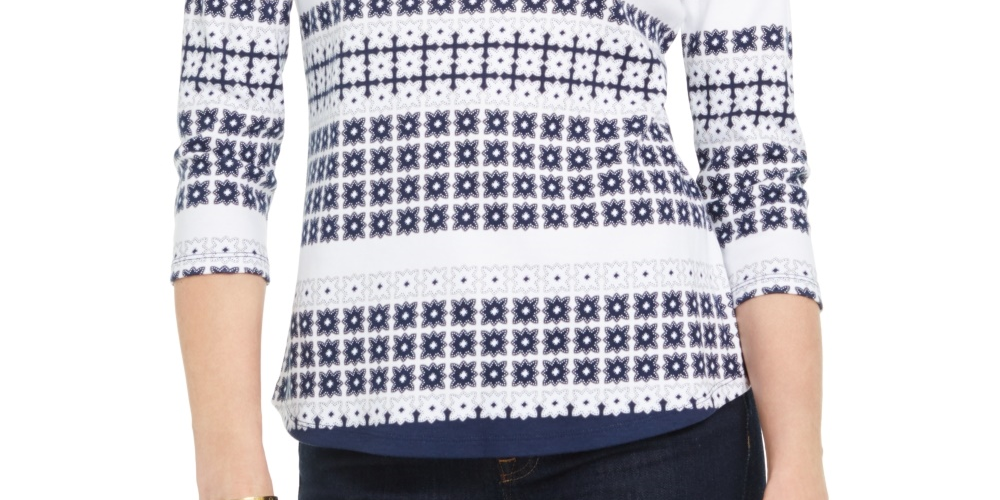 Camiseta feminina Charter Club Supima Cotton Star listrada azul tamanho X-S