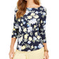 Charter Club Blusa feminina de algodão pima com estampa floral e gola canoa, azul, tamanho médio