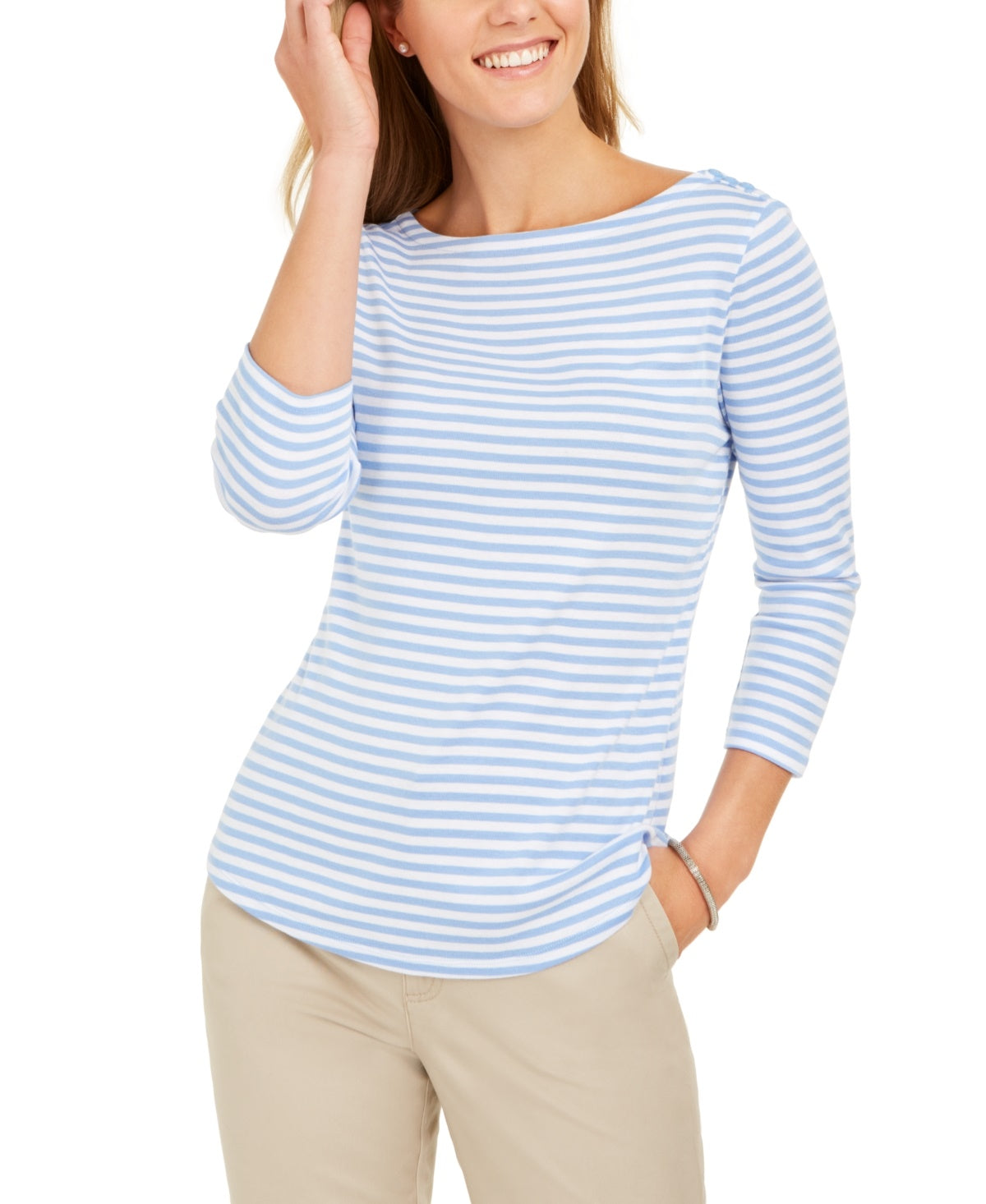 Blusa listrada feminina Charter Club manga 3/4 roxa tamanho grande