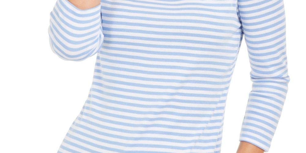 Blusa listrada feminina Charter Club manga 3/4 roxa tamanho grande