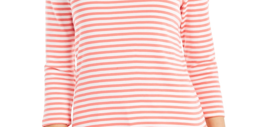 Charter Club Blusa listrada feminina manga 3/4 vermelha tamanho pequeno