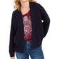 Cardigan feminino de malha grossa com frente aberta, tamanho pequeno, azul marinho, estilo &amp; co