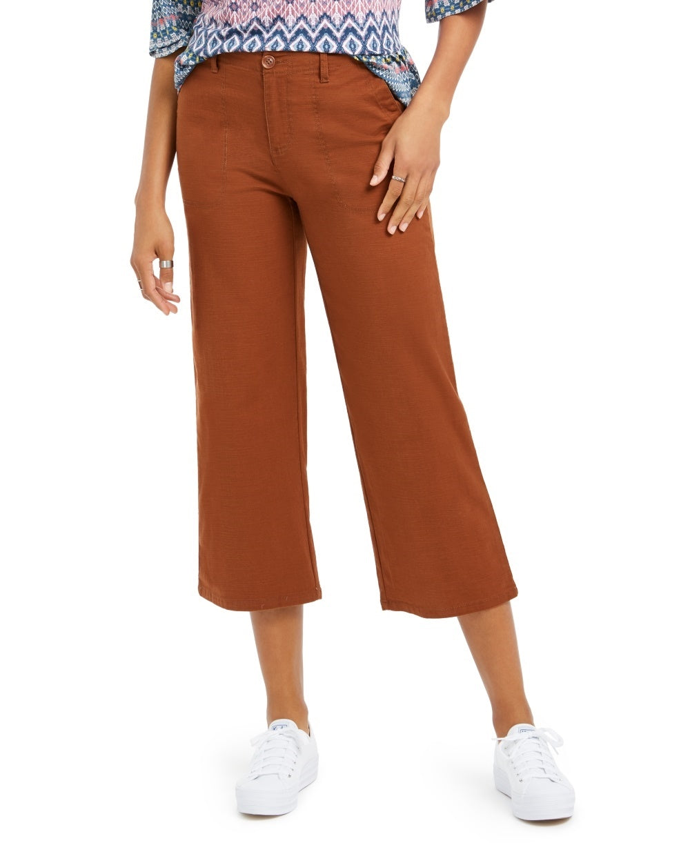 Calça cropped feminina estilo &amp; co, perna larga, marrom médio, tamanho 14