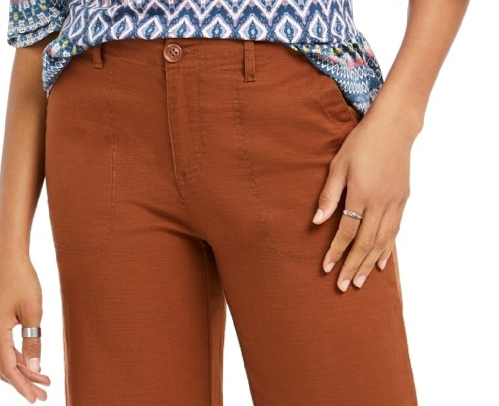 Calça cropped feminina estilo &amp; co, perna larga, marrom médio, tamanho 14