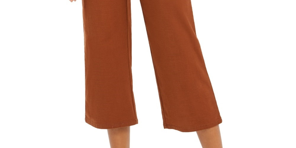 Calça cropped feminina estilo &amp; co, perna larga, marrom médio, tamanho 14