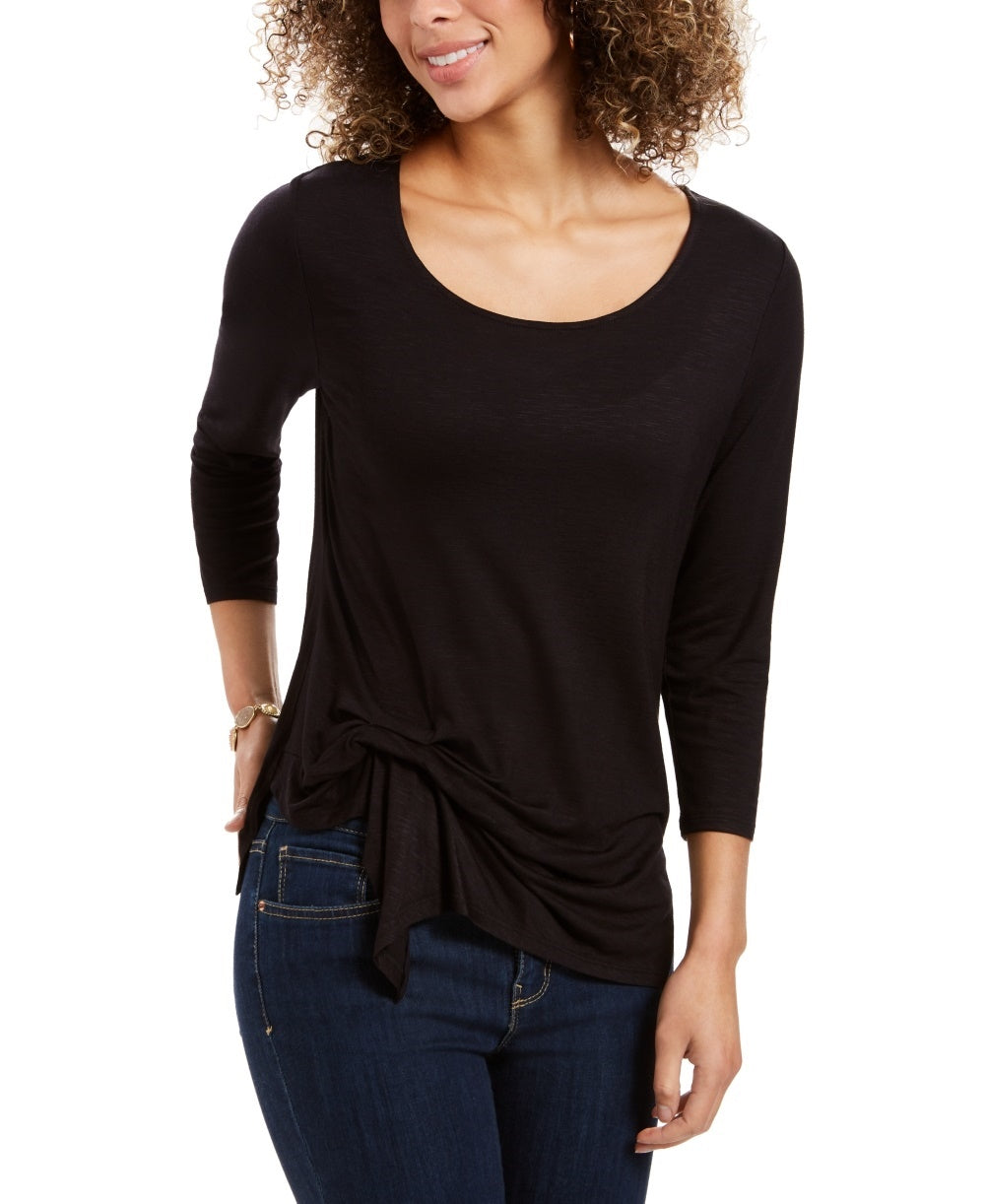 Blusa feminina com amarração frontal, preta, tamanho X-S
