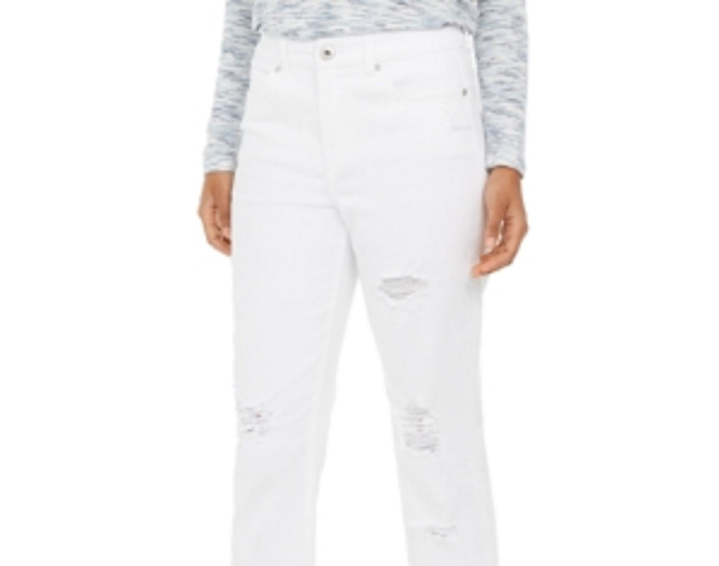 Calça jeans feminina reta e rasgada, estilo &amp; co, branca, tamanho 18