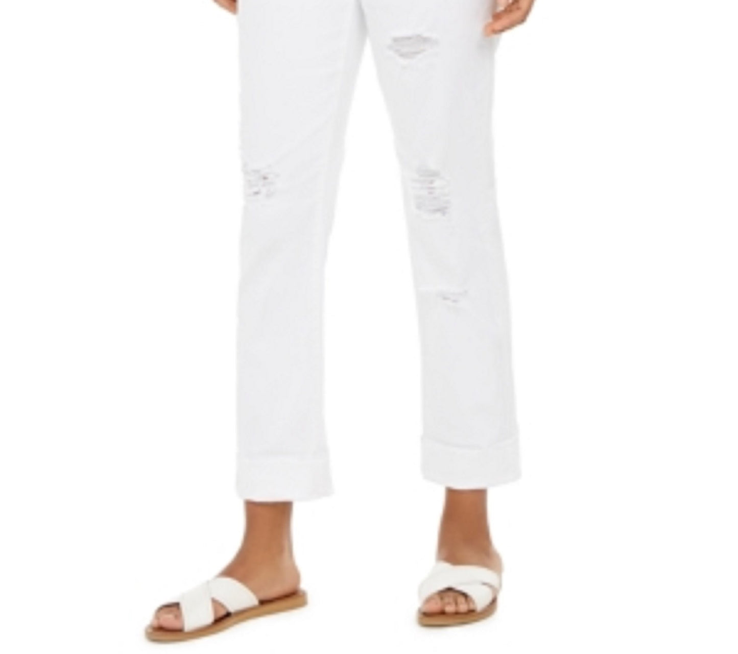 Calça jeans feminina reta e rasgada, estilo &amp; co, branca, tamanho 18