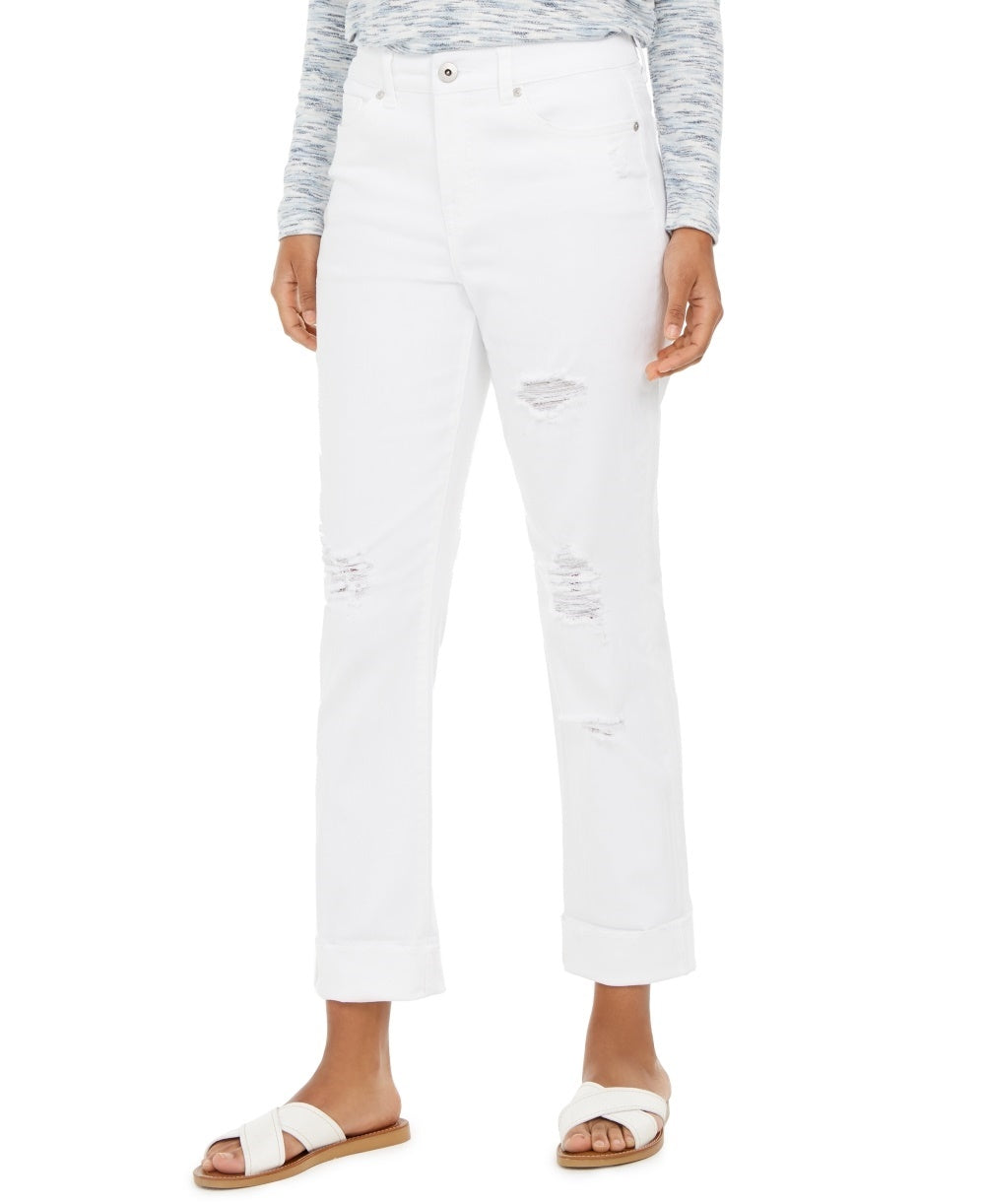 Calça jeans feminina reta e rasgada, estilo &amp; co, branca, tamanho 2