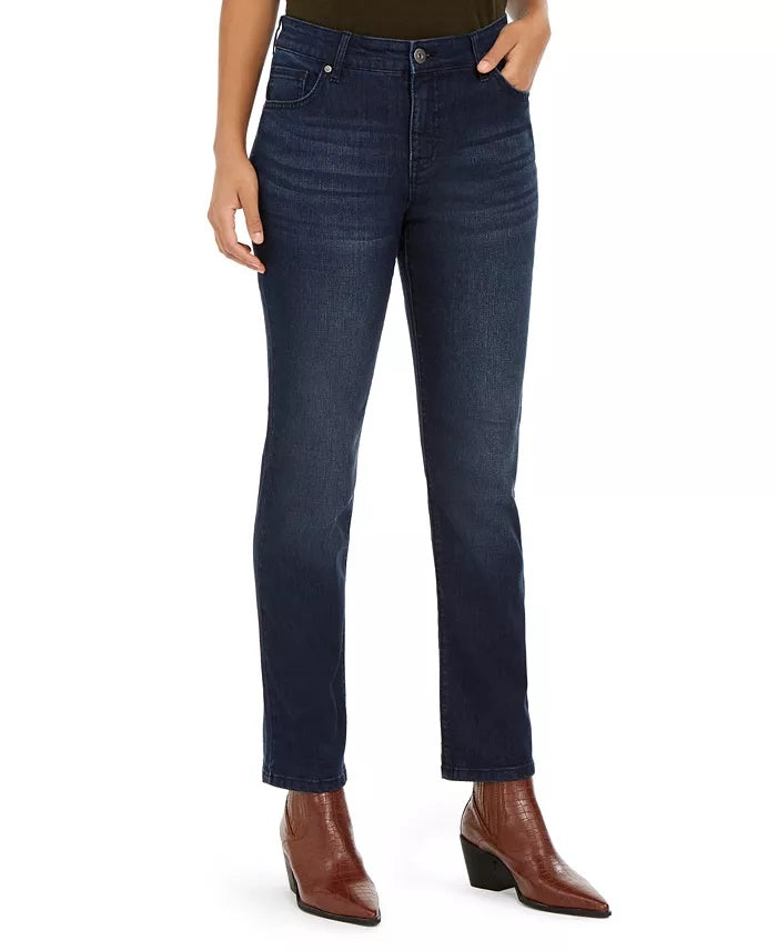 Jeans feminino estilo &amp; co moderno reto cintura média azul tamanho 4