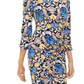 Vestido midi feminino estampado assimétrico em mistura de linho, azul, tamanho pequeno, da INC International Concepts