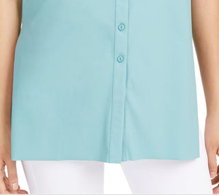 Túnica feminina Alfani sem mangas de malha com botões na frente, verde, tamanho médio