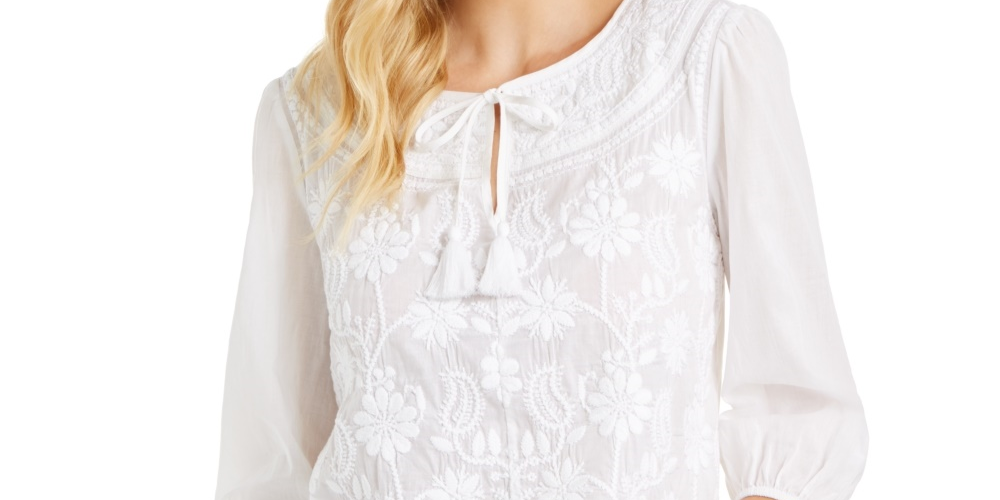 Blusa feminina de algodão estilo camponês, branca, tamanho X-S