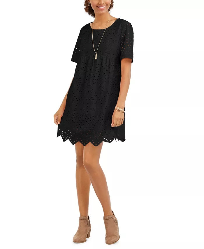 Vestido babydoll feminino com ilhós Style &amp; Co, preto, tamanho pequeno