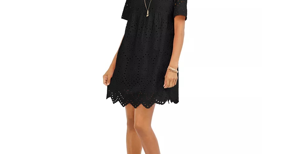 Vestido babydoll feminino com ilhós Style &amp; Co, preto, tamanho pequeno