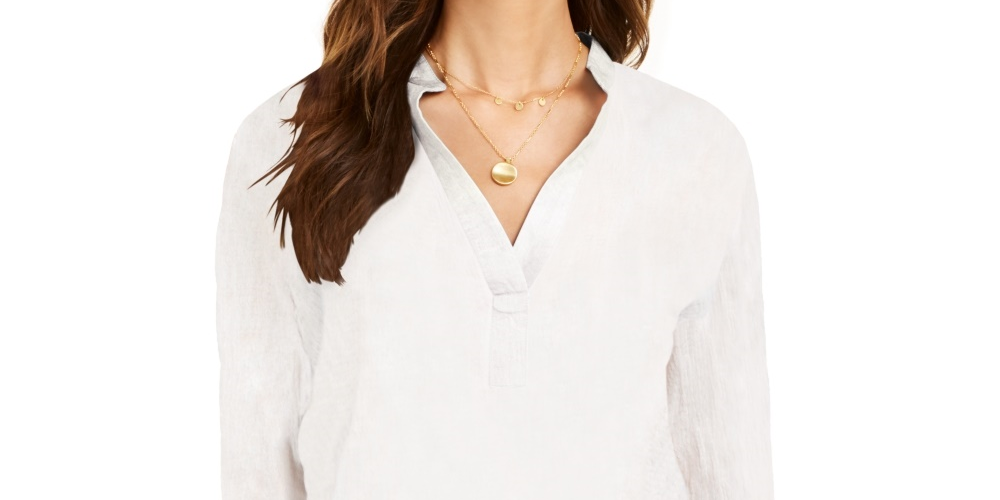 Blusa popover texturizada lisa feminina Style &amp; Co, branca, tamanho X-S