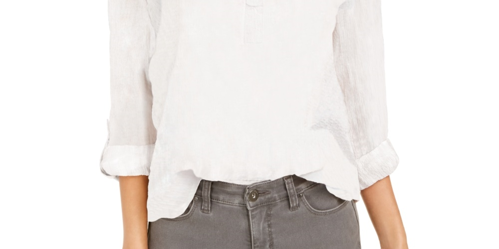 Blusa popover texturizada lisa feminina Style &amp; Co, branca, tamanho X-S