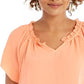 Blusa feminina estilo &amp; co, manga curta, laranja, tamanho médio