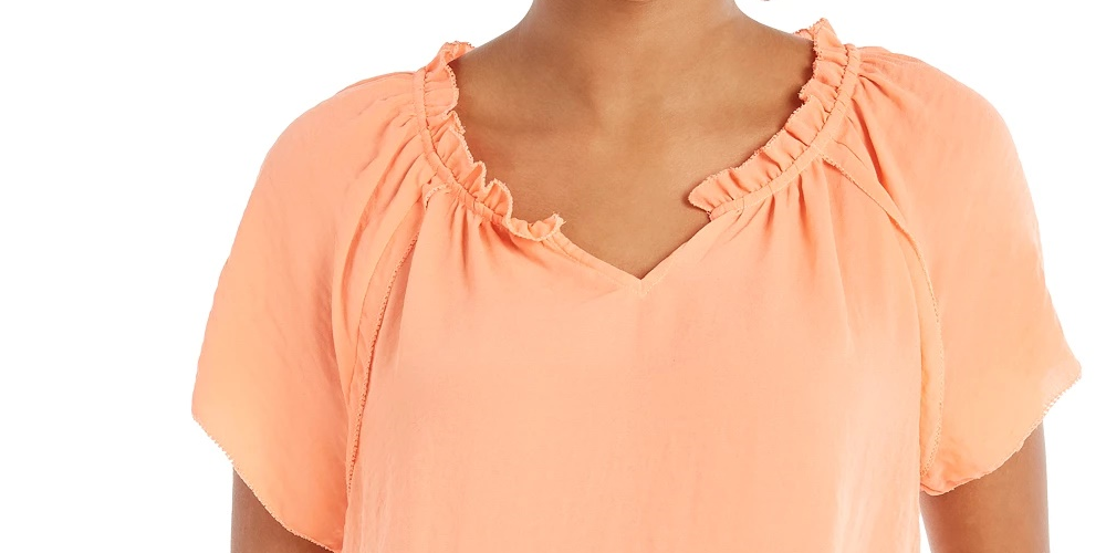 Blusa feminina estilo &amp; co, manga curta, laranja, tamanho extra pequeno