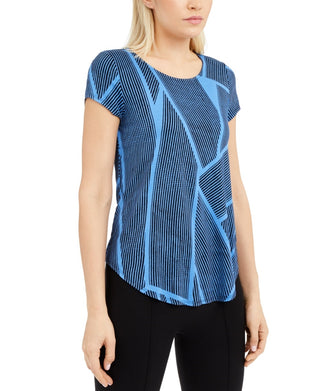 Camiseta feminina Alfani com estampa de malha, azul marinho, tamanho XX-G