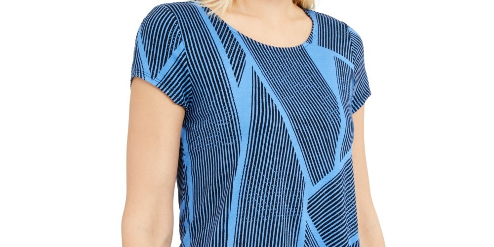 Camiseta feminina Alfani com estampa de malha, azul marinho, tamanho XX-G