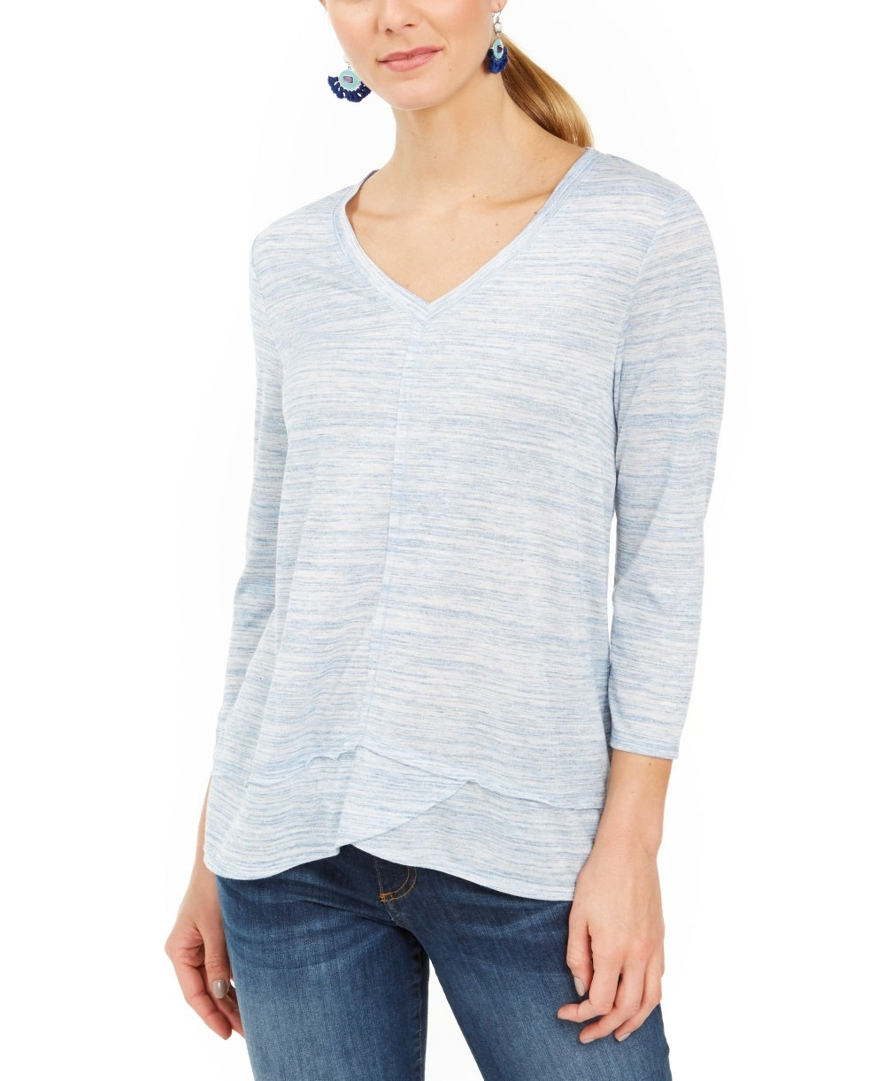 Blusa feminina com decote em V estilo &amp; co, azul, tamanho médio