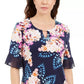 Blusa feminina com decote em V e estampa floral Liza da JM Collection, azul, tamanho X-G