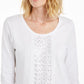 JM Collection Top feminino com decote redondo e lantejoulas, bege-cáqui, tamanho extragrande