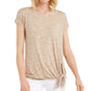 Camiseta feminina com bainha amarrada JM Collection, bege, tamanho pequeno