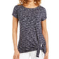 Camiseta feminina com amarração na bainha JM Collection, azul médio, tamanho pequeno