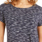 Camiseta feminina com amarração na bainha JM Collection, azul médio, tamanho pequeno