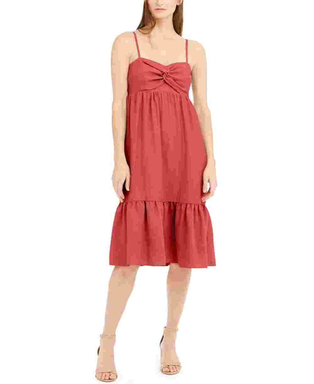 Vestido midi feminino INC International Concepts com frente torcida e mistura de linho, laranja, tamanho grande