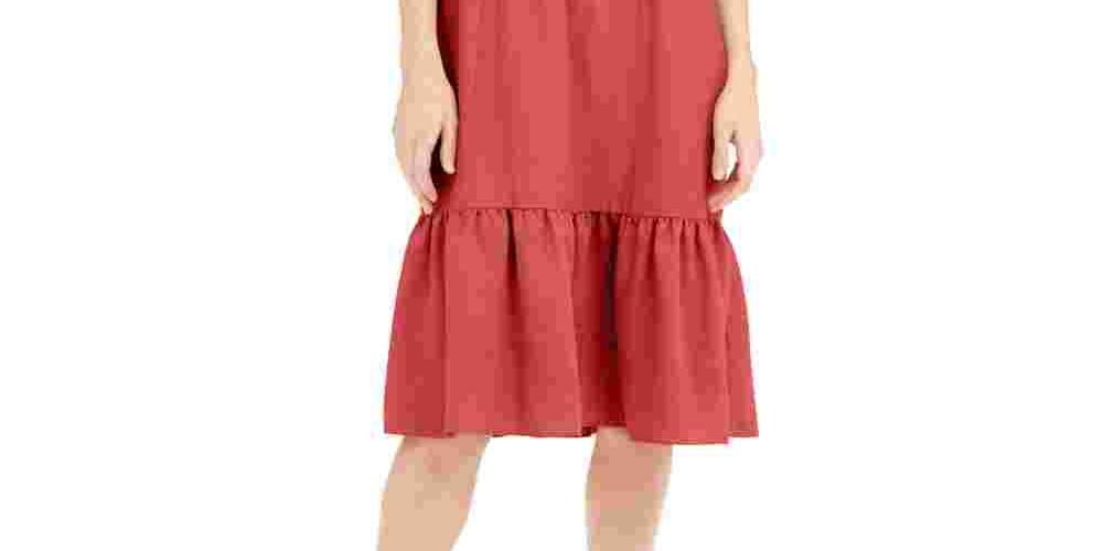 Vestido midi feminino INC International Concepts com frente torcida e mistura de linho, laranja, tamanho grande