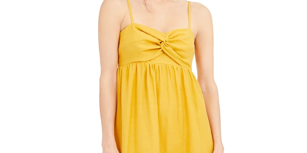 Vestido midi feminino INC International Concepts com frente torcida e mistura de linho, amarelo, tamanho extragrande