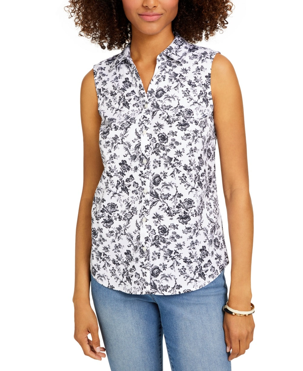 Camisa feminina sem mangas com estampa Toile Charter Club, preta, tamanho 16