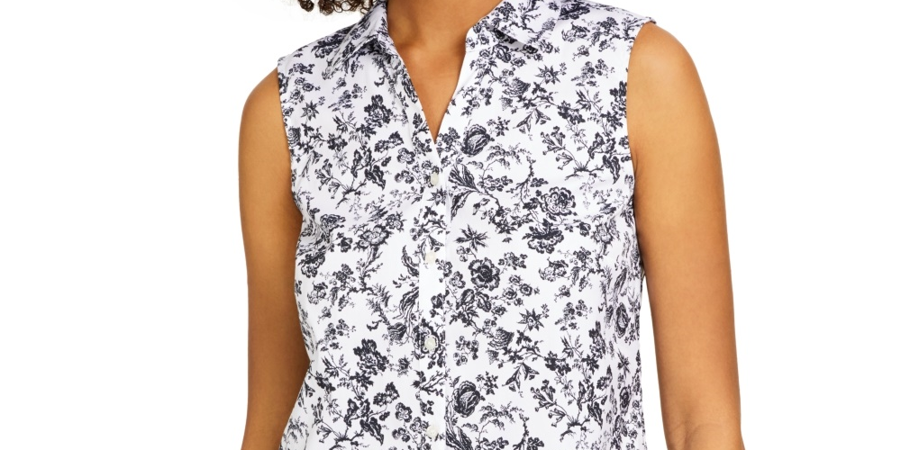 Camisa feminina sem mangas com estampa Toile Charter Club, preta, tamanho 16