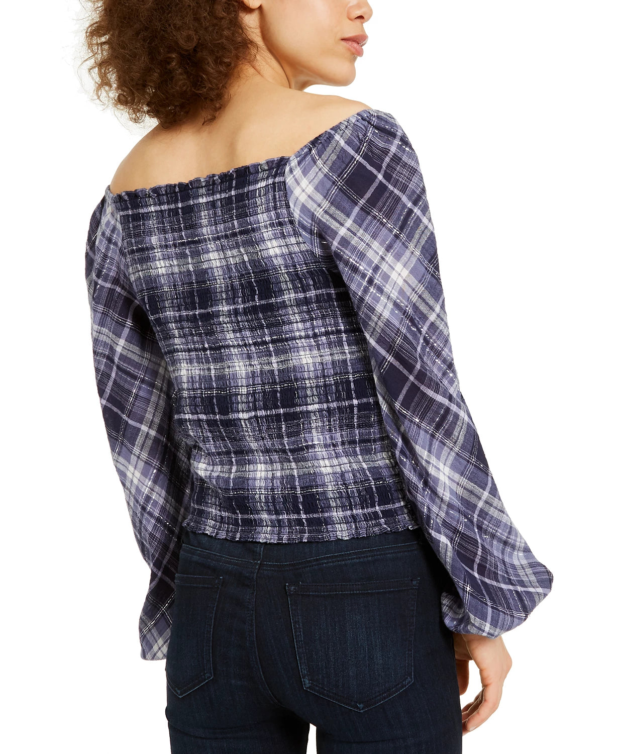 INC International Concepts Top feminino xadrez com corpete franzido turquesa/azul-marinho tamanho pequeno