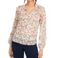 Blusa feminina estampada estilo camponês INC International Concepts, branca, tamanho pequeno
