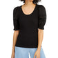 Blusa feminina com manga popeline canelada da INC International Concepts, preta, tamanho X-S