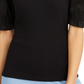 Blusa feminina com manga popeline canelada da INC International Concepts, preta, tamanho X-S