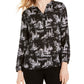 Top feminino estampado com decote dividido, preto, tamanho XX-G