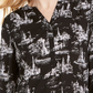 Top feminino estampado com decote dividido, preto, tamanho XX-G