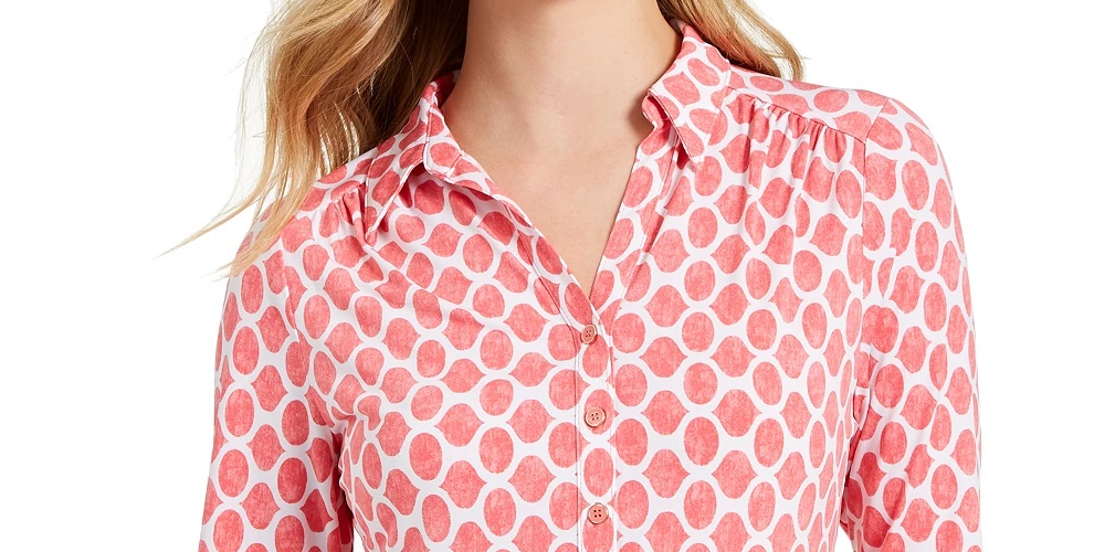 Camisa polo feminina Charter Club com estampa de manga 3/4, preta, tamanho pequeno