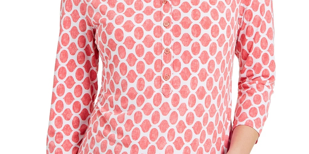 Camisa polo feminina Charter Club com estampa de manga 3/4, preta, tamanho extra grande